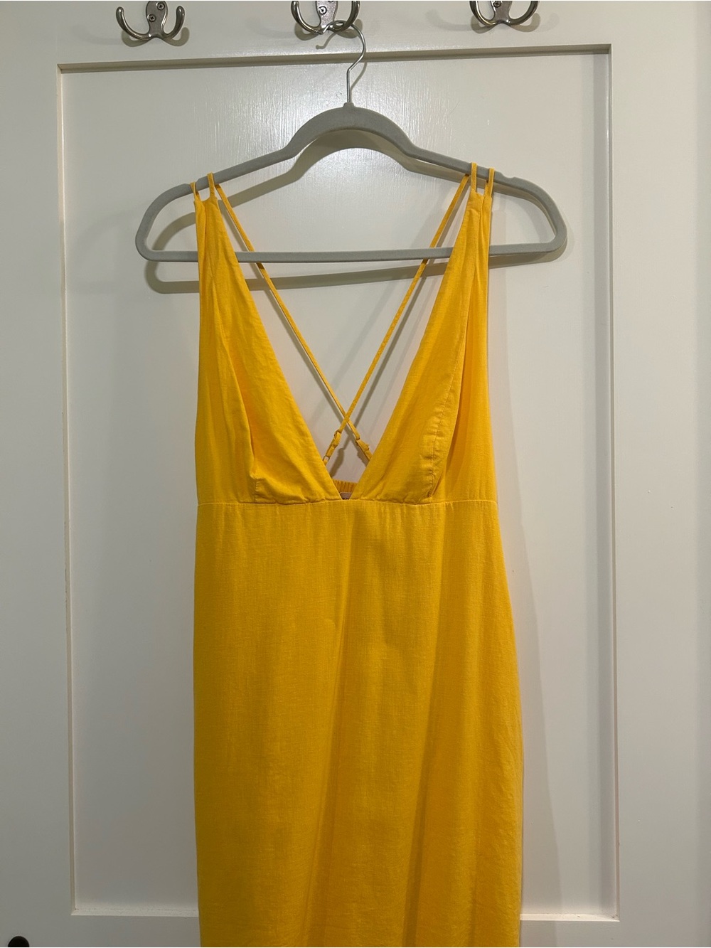 Urban Outfitters Yellow Plunge Mini Dress M Cross Back Strappy Boho Sundress